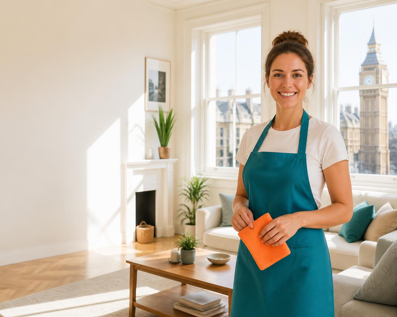 A Vantice professional in a bright, freshly cleaned London living room